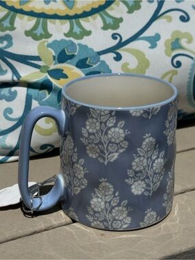 Blue Floral block print Ceramic Coffee Mug - Light Blue 10 strawberry street new